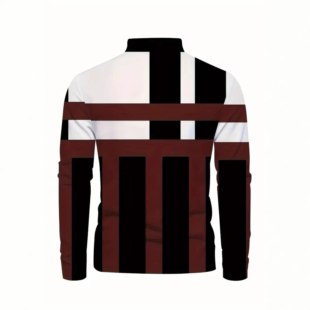 Color de contraste geométrico simple impresión 3D hombres primavera y otoño negocio suelto manga larga transpirable botón cuello POLO camisa en stock