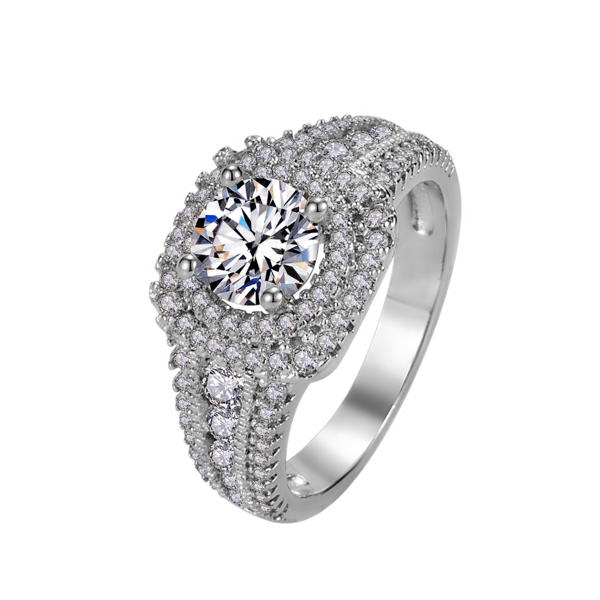 Platinum diamond wedding ring with zircon