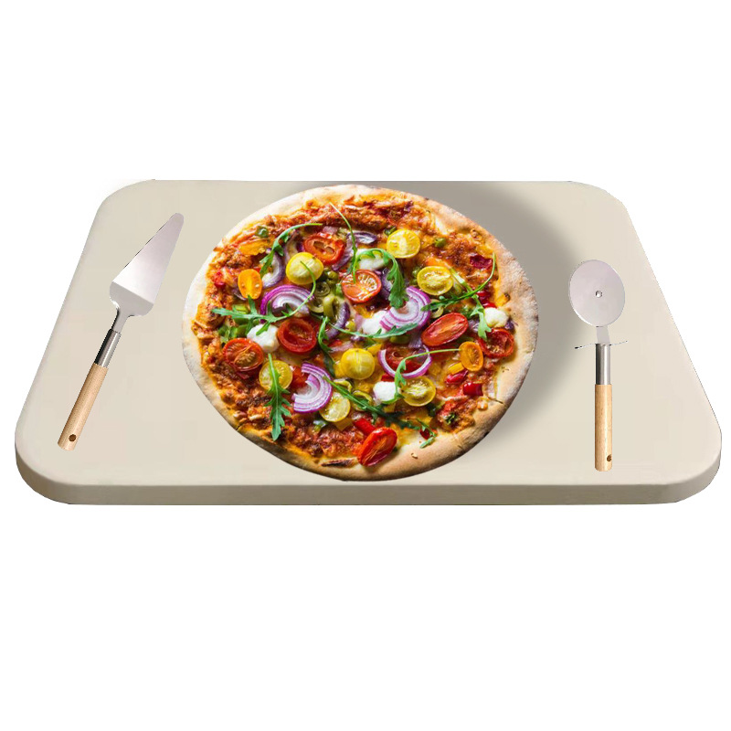 堇青石披萨烤板 38X30X1CM披萨烤盘带木柄披萨铲披萨滚刀烧烤工具|ms