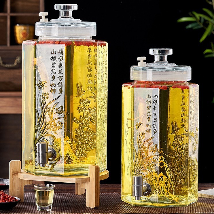 Special Sealed Container for Making Wine, Chinese-Style Ginseng Medicinal Wine Jar, White Wine Vessel, Carved Glass Bottle with Spout Special Sealed Container for Making Wine, Chinese-Style Ginseng Medicinal Wine Jar, White Wine Vessel, Carved Glass Bottle with Spout