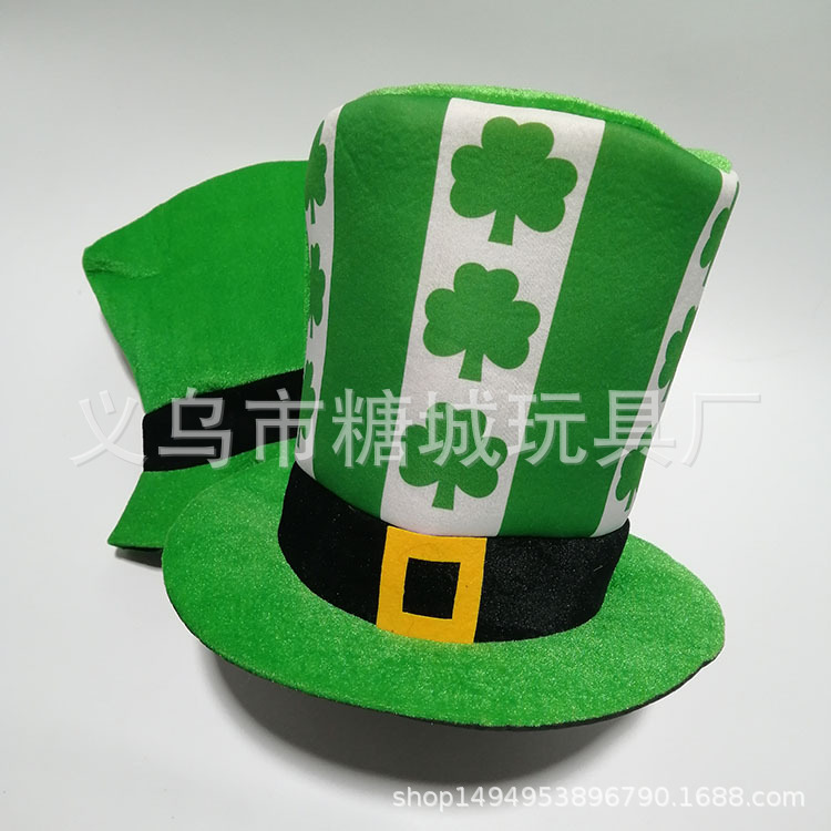 Trébol sombrero alto irlandés sombrero verde sombrero de terciopelo dorado Día de San Patricio vestido de fiesta accesorios transfronterizos