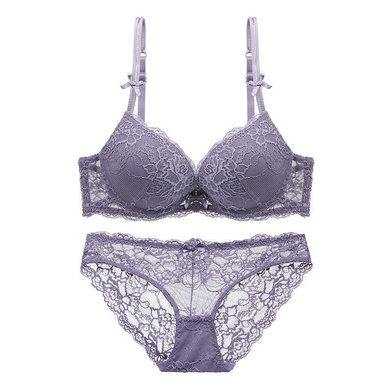 Set di reggiseni con supporto superiore e raccolta di pizzo intimo da donna sexy con fondo sottile e spesso in spugna 9192_voghion.com