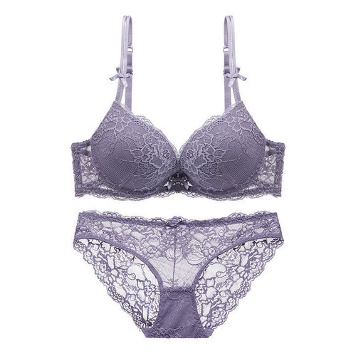 European and American lace thin top and thick sponge cup sexy women's underwear lace push-up bra set 9192