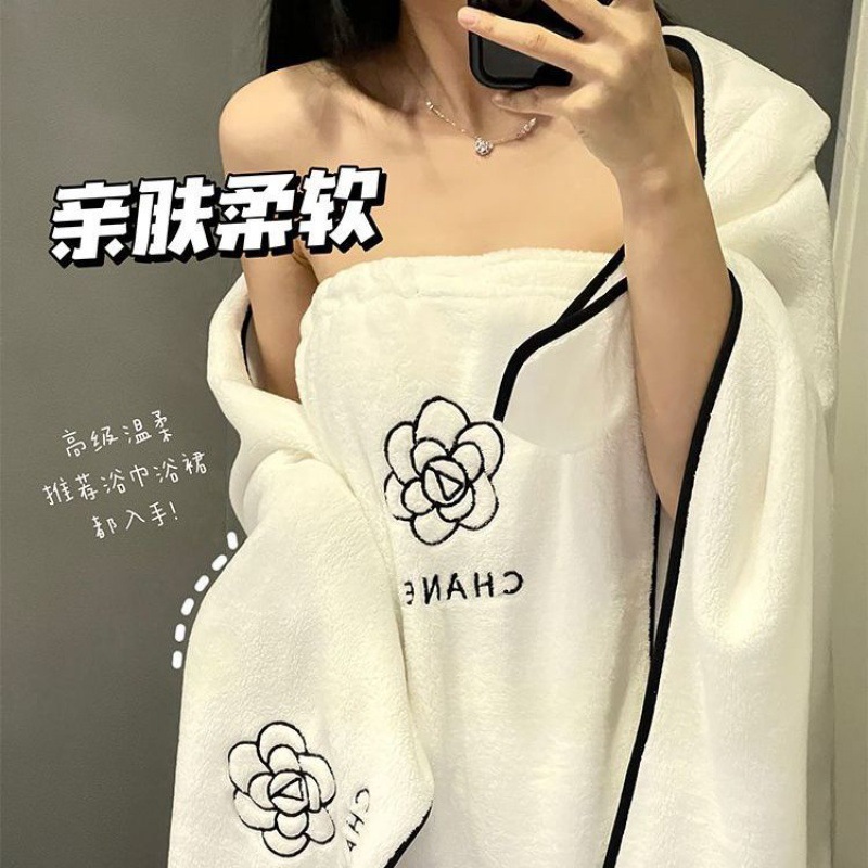 新款风山茶花浴巾女家用洗澡浴裙三件套可穿可裹大毛巾干发帽