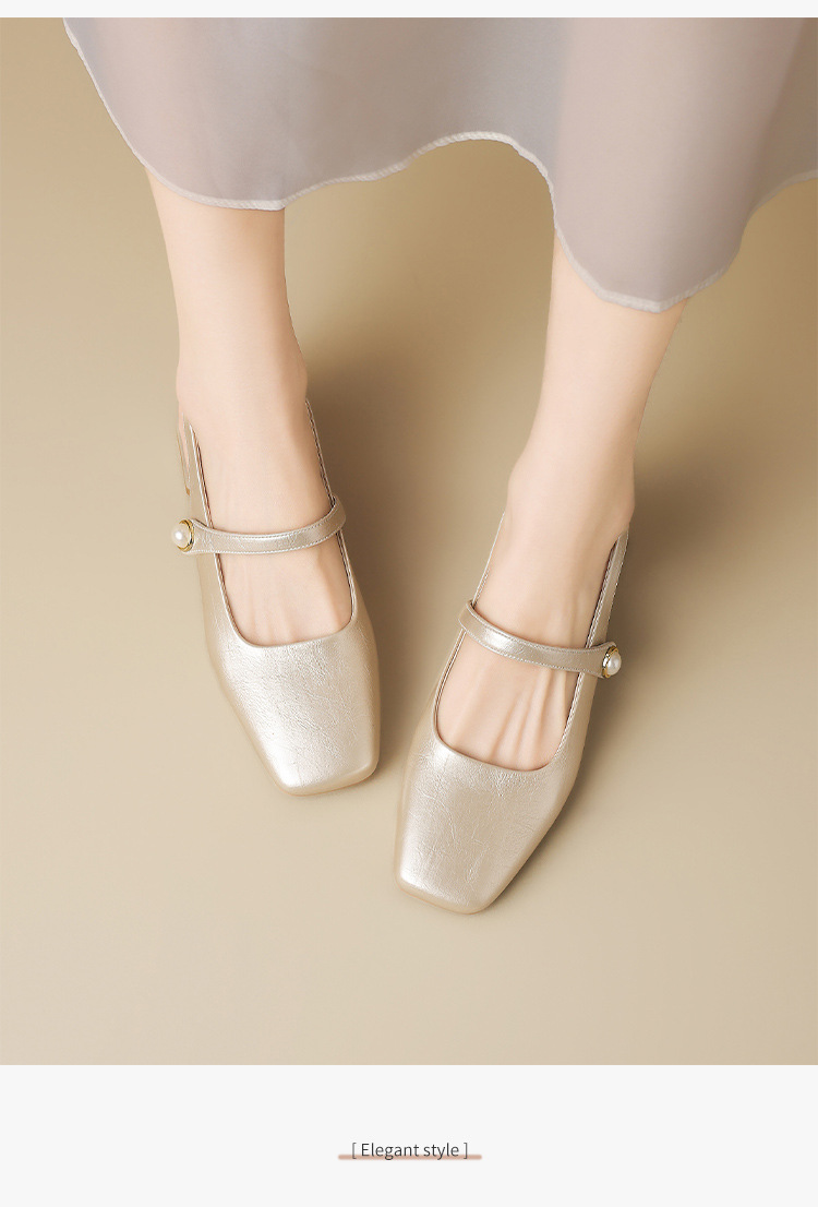 Sandal nữ mũi vuông quai ngang gót thấp phong cách Pháp — Rượu sâm banh NM20 chi tiết 19