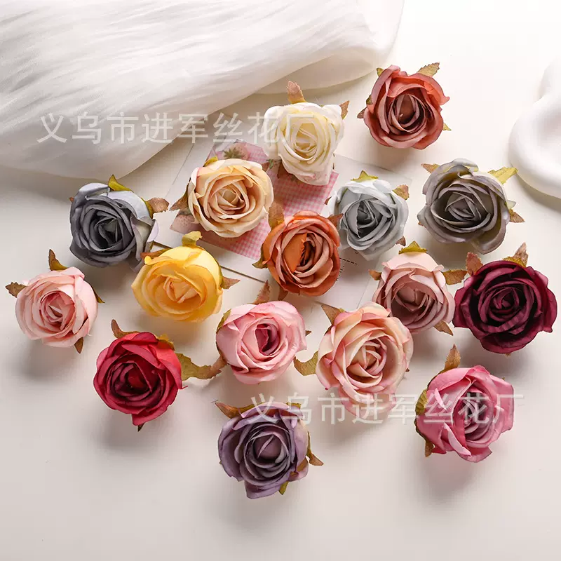 仿真玫瑰花头绢花 diy花环材料欧式复古玫瑰花朵婚庆服装帽子配件
