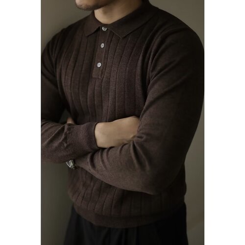 Vintage Style Plaid Collar Knit Shirt Autumn/Winter Korean Elegant Young Men Slim Fit Polo Shirt Long Sleeve Top