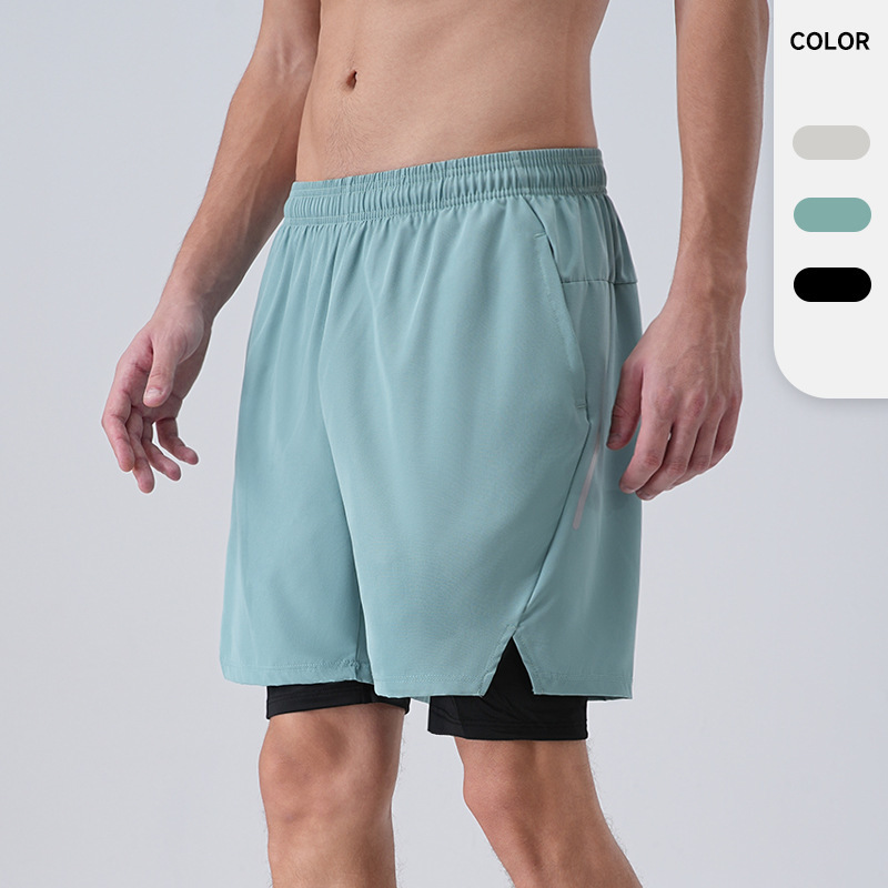 Fake Two-piece American Basketball Shorts Men's Summer Training Cycling Pants Running Quick-drying Double-layer Fitness Sports Pants with Lining