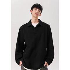 假两件华夫格长袖T恤男秋美式翻领宽松卫衣户外百搭宽松休闲上衣
