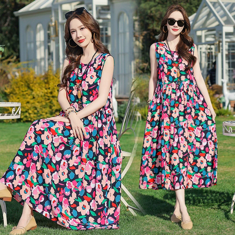 2025 новое корейское летнее платье без рукавов