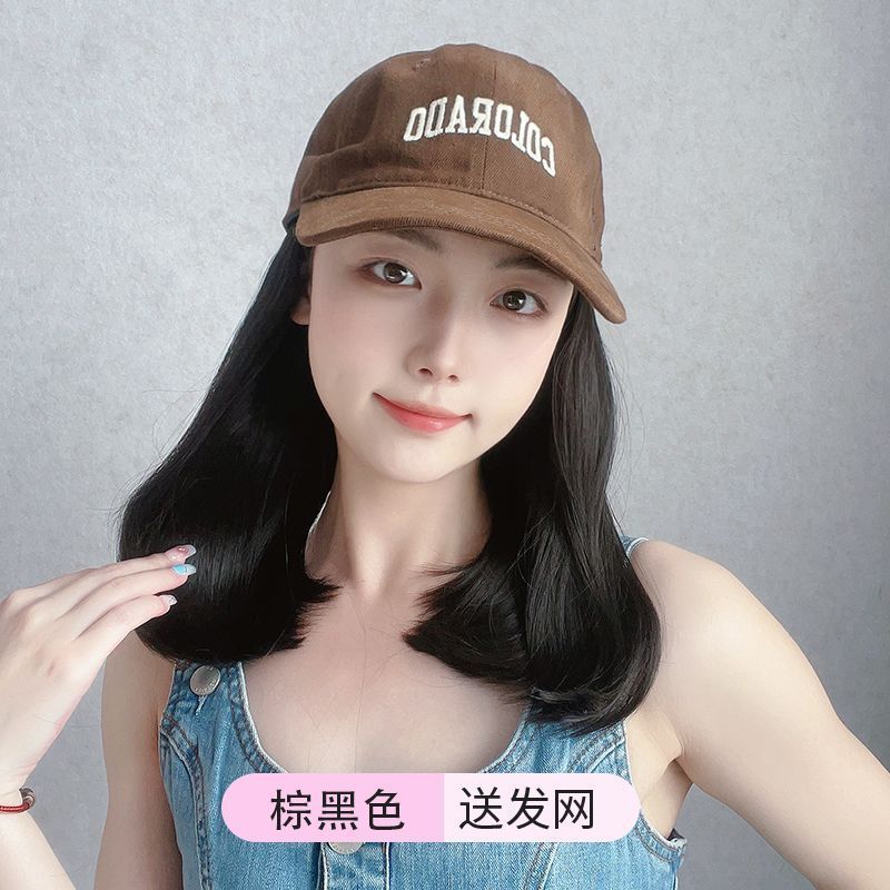 Sombrero peluca gorra de béisbol femenina integrada hebilla interior clavícula pelo simulación pelo cubierta de la cabeza completa tapa enarbolada moda edad-reducción puede ser atado