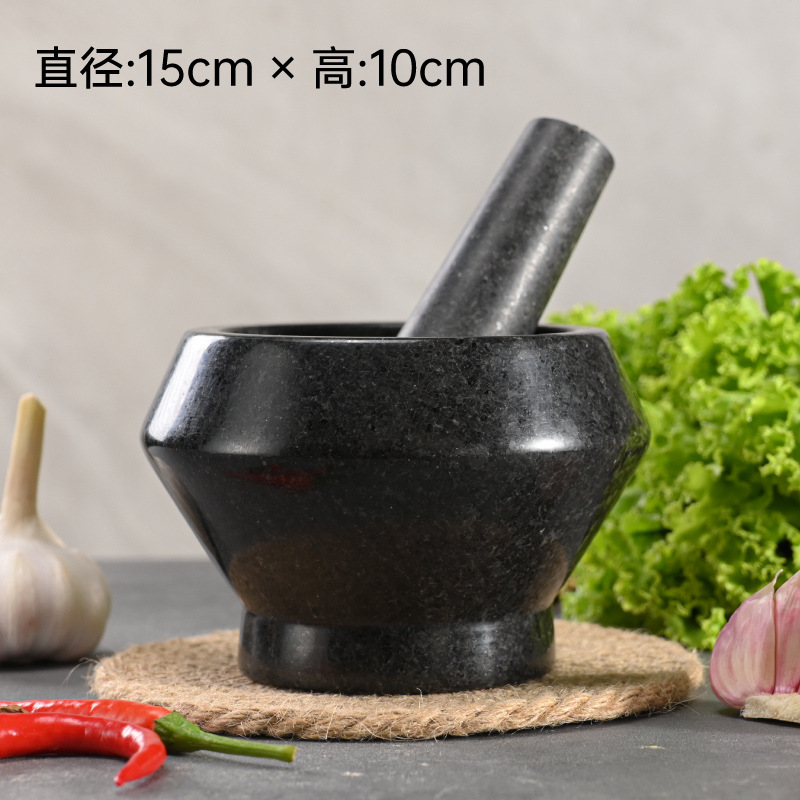 Triturador de ajo hexagonal pulido grande de piedra negra con tapa
