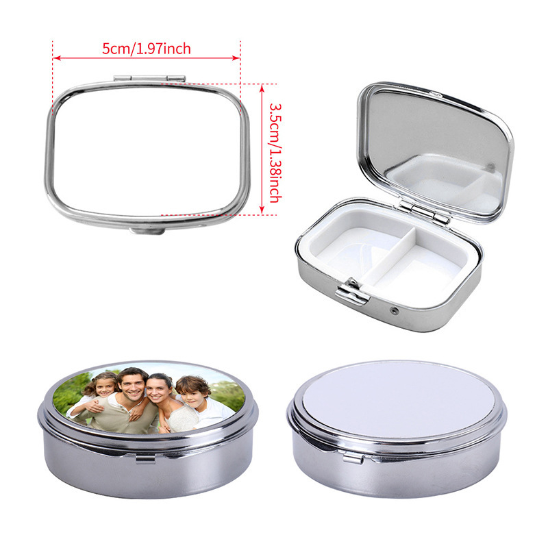 Cross-Border European and American Heat Transfer Metal Round Rectangular Pill Box Blank Sublimation DIY Opening and Closing Jewelry Box