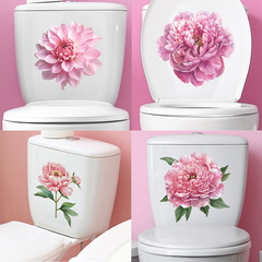 Imported Pink Flowers Toilet Paper Hanger Bathroom Sanitary Ware Home Decor Wall Sticker Decal Wholesale Self Adhesive Cross-border