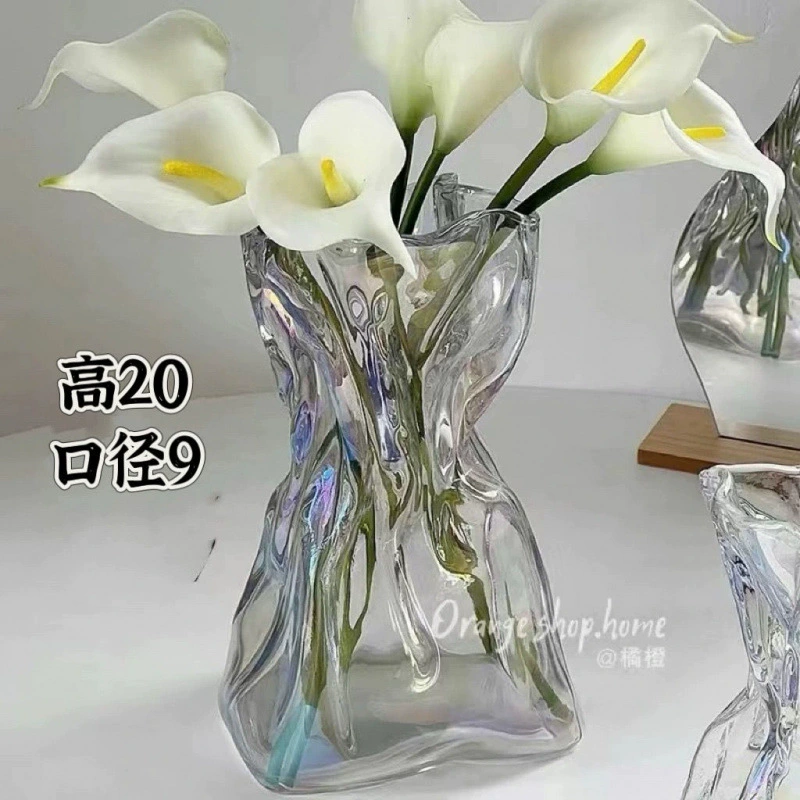 创意桌面透明简约不规则插花玻璃花瓶水养感装饰摆件民宿客厅