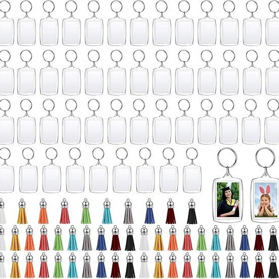 Acrylic Photo Keychain with Tassel, Transparent Blank Keychain Frame Holder for Inserting Pictures, Key Set