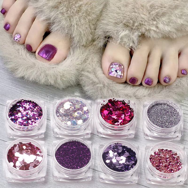 Red nueva explosión brillante conjunto de joyería de uñas taladro polvo flash mezclado joyería de uñas irregulares ultra delgada