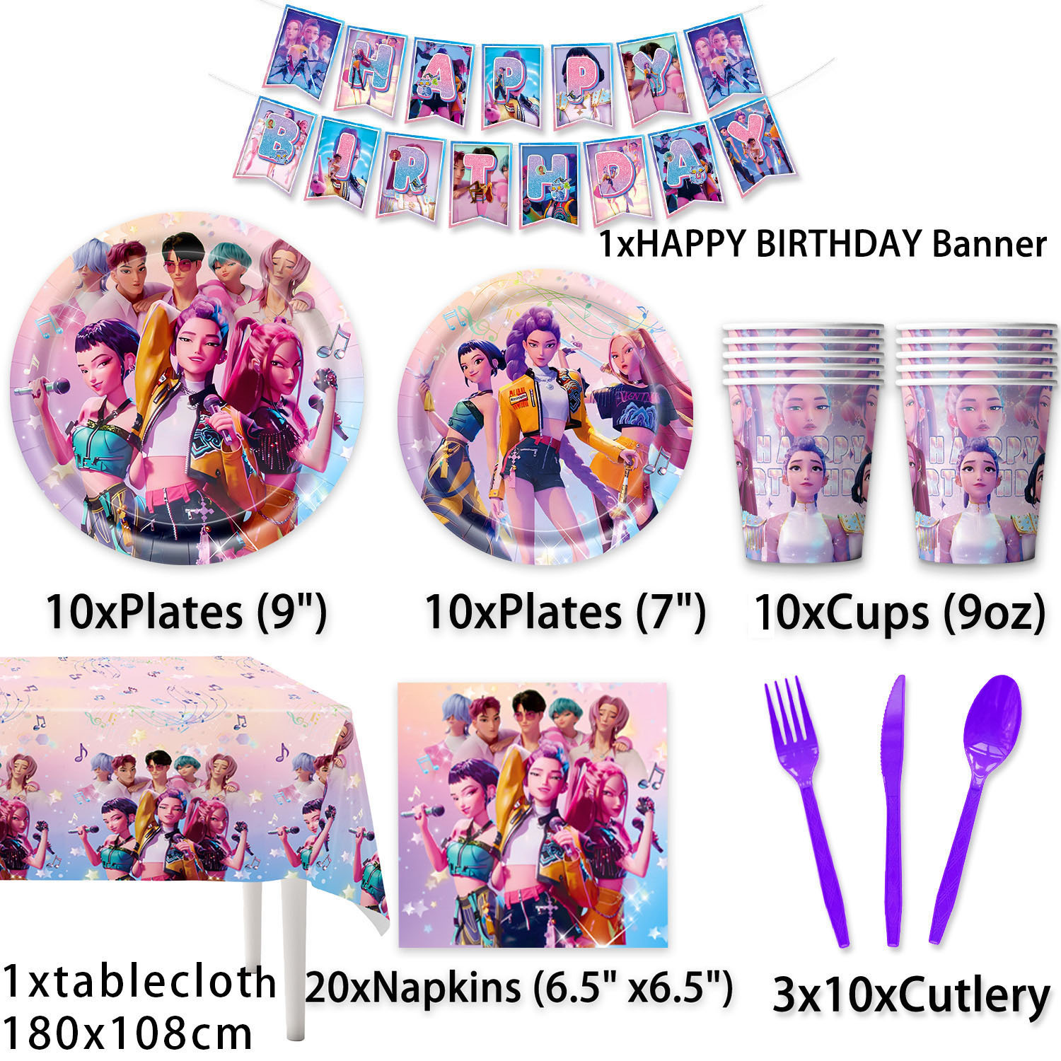 Inventario de caza de demonios rosa grupo de mujeres cubiertos set de cumpleaños tazas de papel bandejas de papel toallas de mesa artículos decorativos
