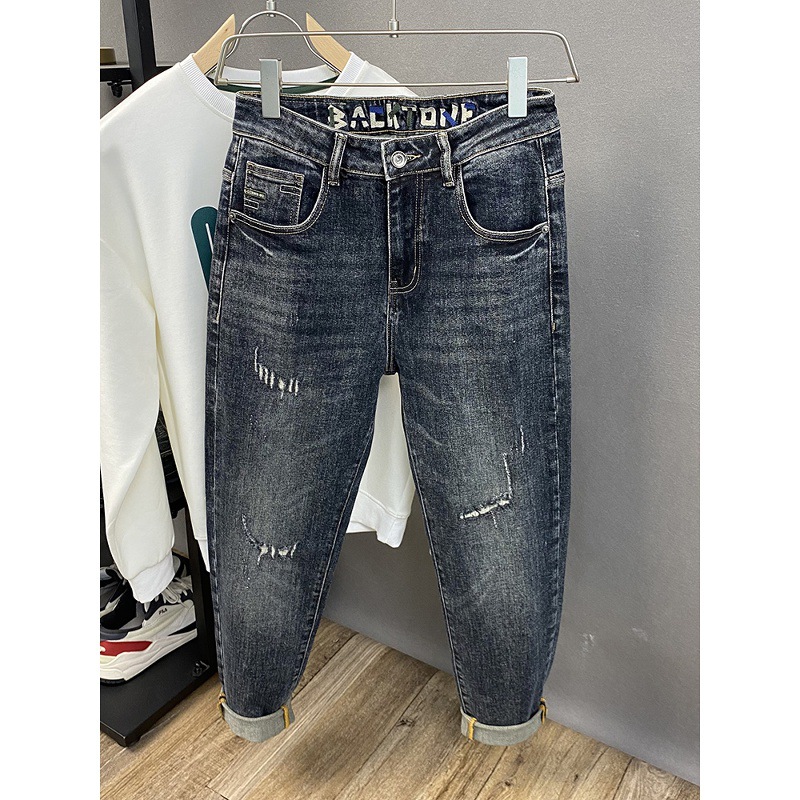 专柜品质补丁破洞牛仔裤男2025秋季新款锥形小脚裤弹力修身长裤子