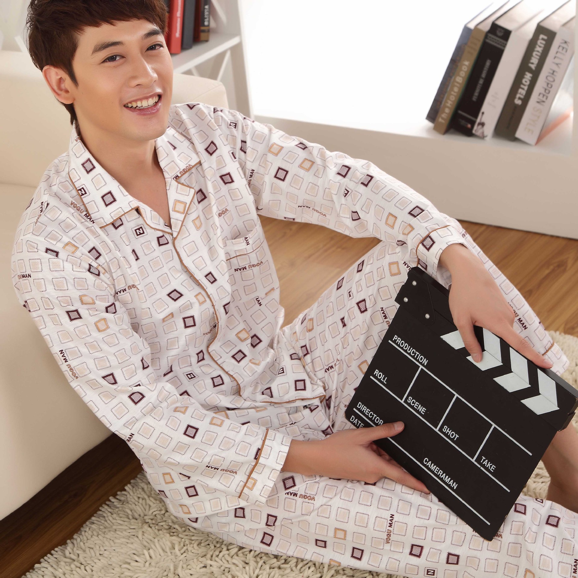 Pijamas de manga larga de verano Delgado casual simple traje homewear pijamas más tamaño cardigan pequeña solapa primavera y otoño