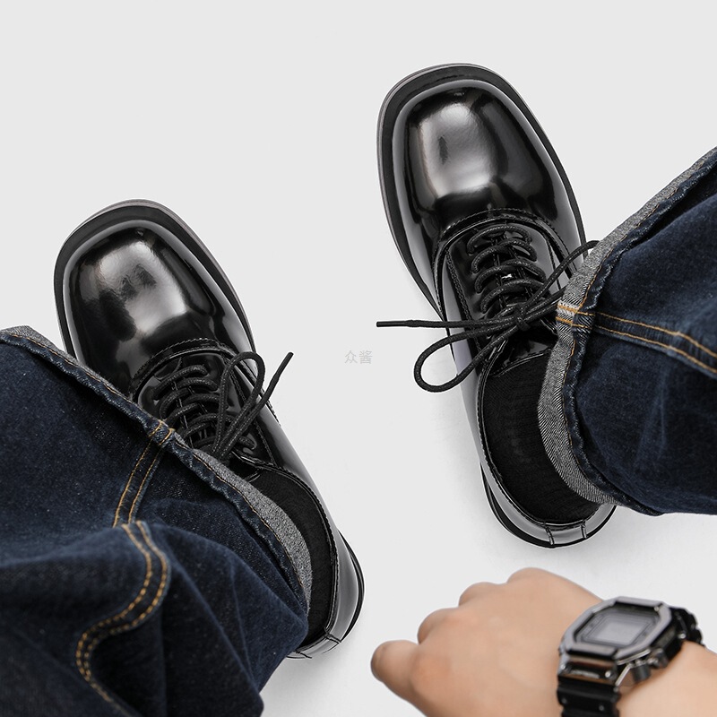 Trendy Men's Leather Shoes with 7cm Thick Soles, Height-Increasing Shoes for Weddings, Groom and Couple Loafers, Casual Commuting Derby Shoes