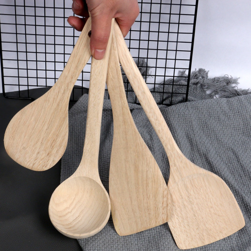 Kemu unpainted wooden spatula, special wooden spatula for non-stick pots, high temperature resistant wooden spatula, long handle, anti-scalding cooking spatula, wooden spatula