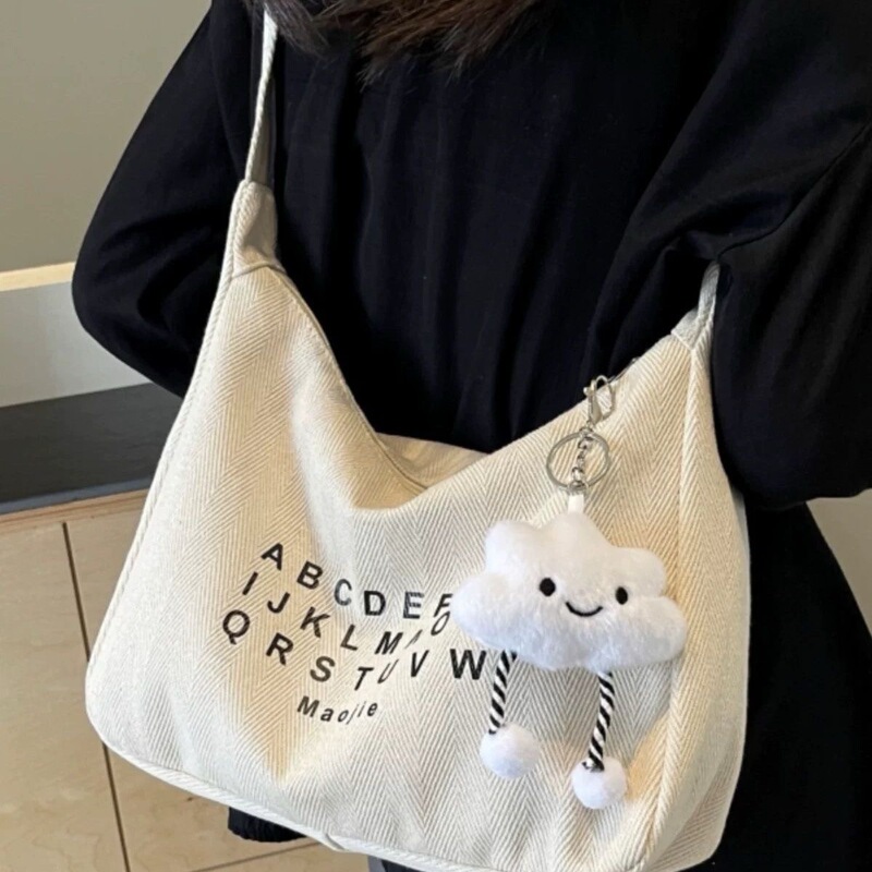 Casual Canvas Crossbody Bag for Women 2025 New Style College Student Class Trendy Brand Niche Versatile Work Clothing Shoulder Dumpling Bag