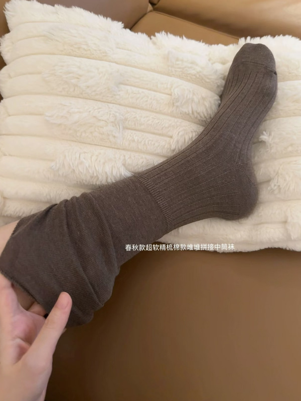 透气堆堆袜春夏薄棉及膝袜小腿袜长筒女袜纯色棉高筒袜女袜子|undefined
