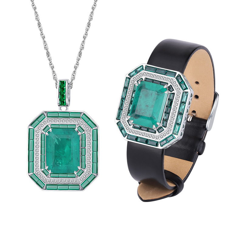 Zhuang Sheng joyería S925 todo el cuerpo de plata TikTok Venta caliente simulación abuela verde cuadrado marca joyería de lujo