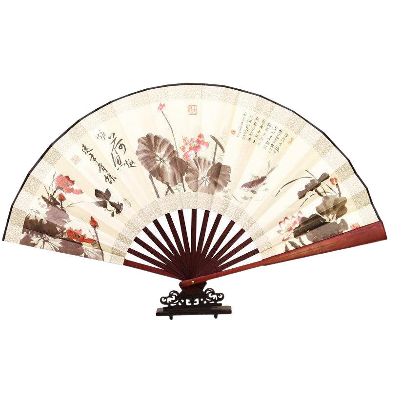 Ventilador de publicidad punto escénico de 10 pulgadas de los hombres de impresión de ventilador tallado logotipo antiguo ventilador al por mayor imitación palo de rosa bambú tela de seda ventilador plegable