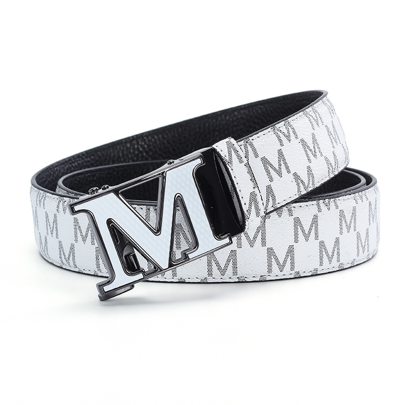 Genuine Leather Men's Belt With M Shape Automatic Buckle Casual_voghion.com