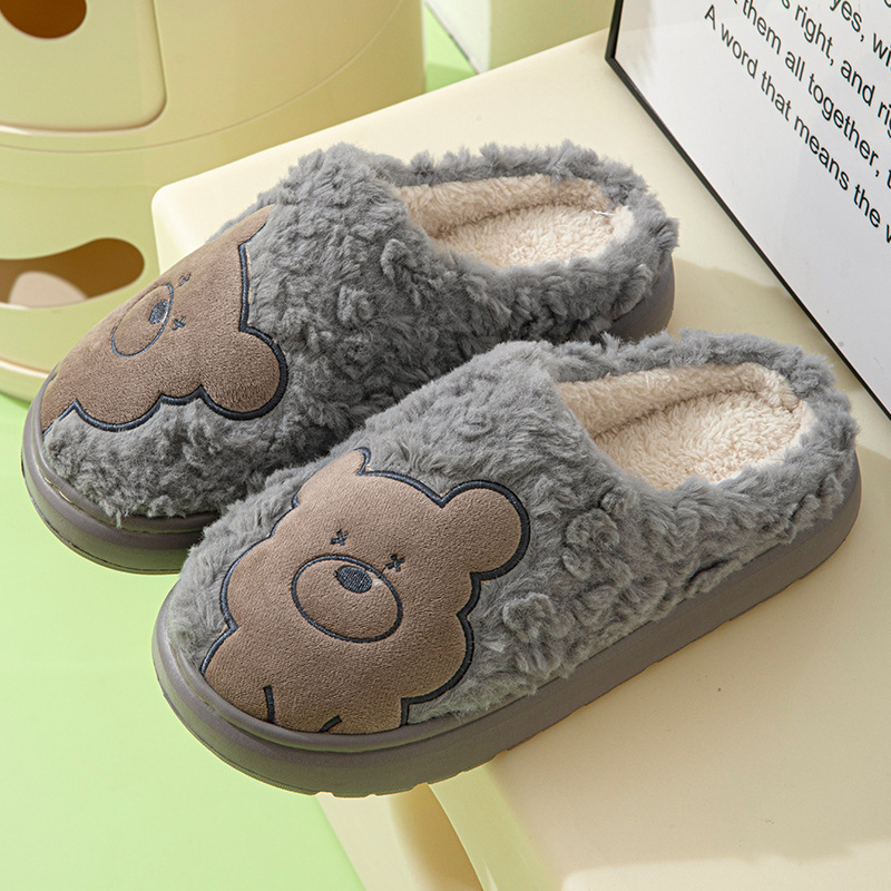 Adultos de dibujos animados zapatillas de algodón interior mujer conejo bola peluche lindos cómodos y cálidos impresión oso pareja zapatillas hombre