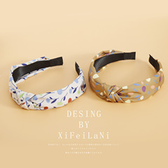 新款布藝印花蝴蝶結髮箍寬邊發卡復古頭箍戶外百搭洗臉發窟飾品