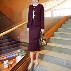 安可拉红小香风套装裙女2025年秋冬新款时尚气质法式高级感两件套