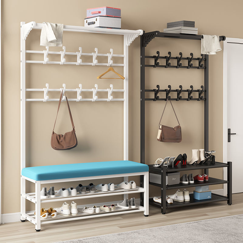 Shoe-Changing Bench with Coat Rack, Floor-Standing Bedroom Household Multifunctional Clothes Rack, Can Be Used as a Simple Doorway Storage Rack and Shoe Rack