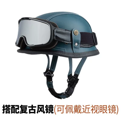 Safety Helmet Motorcycle Helmet Steel Helmet | Motosiklet kaskı (dəbilqə) - blue-with-retro-goggles-m