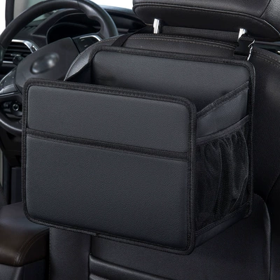 Car folding garbage bag car Car storage bag/box - h663i-square-barrel-lychee-pattern-black