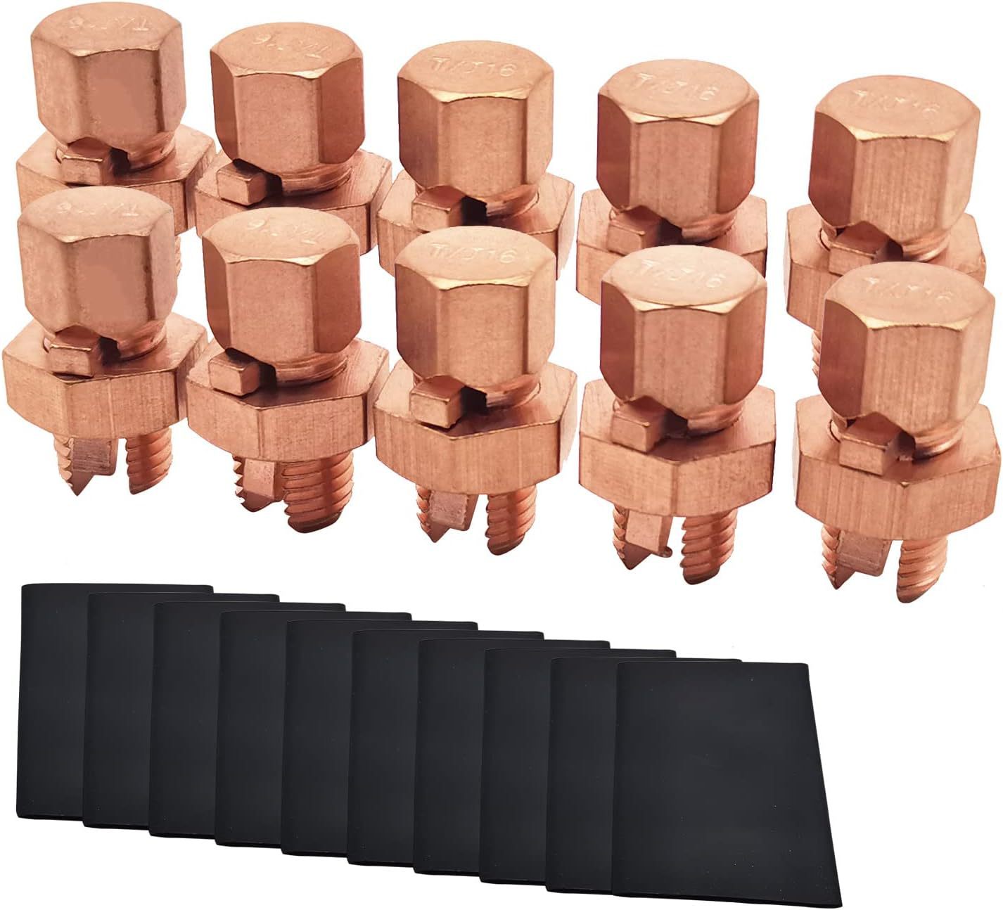 MOKIKUBA 10PCS 分叉螺栓连接器铜接地线夹带 10 个热收缩管,用于