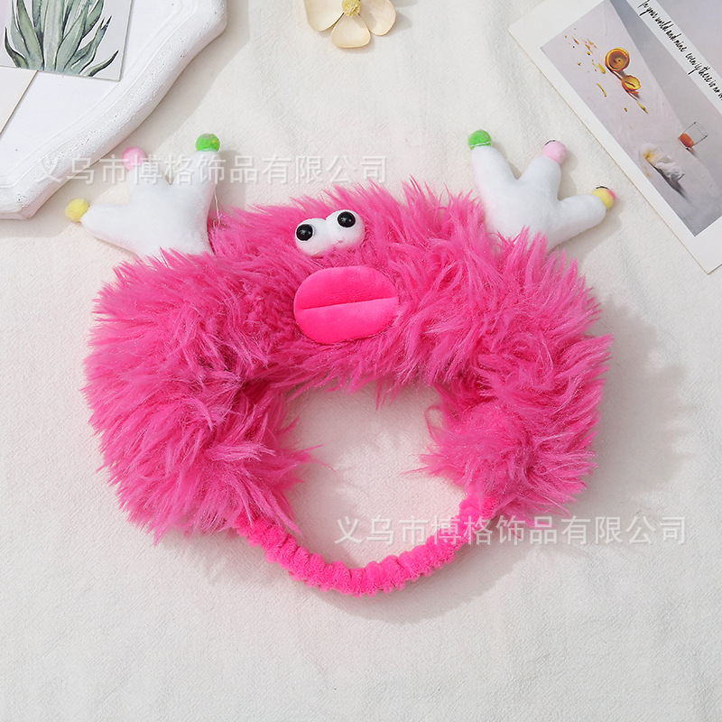 2023 otoño y el invierno nuevo lindo divertido pelo banda estudiante lavado de cara maquillaje felpa Internet Celebrity mismo estilo diadema