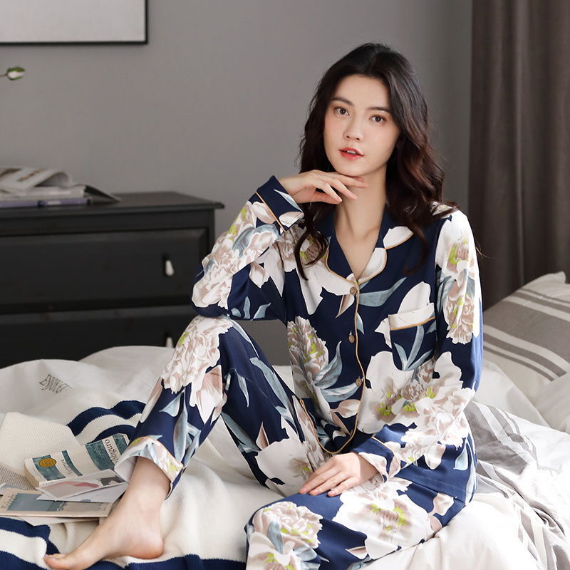 100% pijamas de algodón de manga larga de las mujeres de primavera y otoño de mediana edad y ancianos suelta más el tamaño de mediana edad traje de desgaste en el hogar