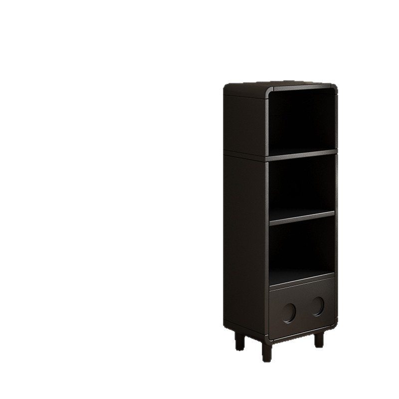 Estante de libros simple, estante de pared doméstico, armario de almacenamiento, sala de estar, armario de esquina estadounidense, armario negro con piernas estrechas
