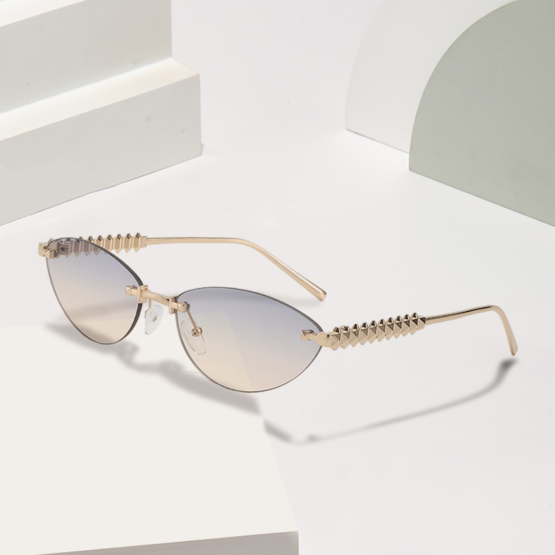 Metálico transfronterizo Europa y América de moda gafas de sol con ojos de gato, gafas de sol sin marco, gafas de sol personales