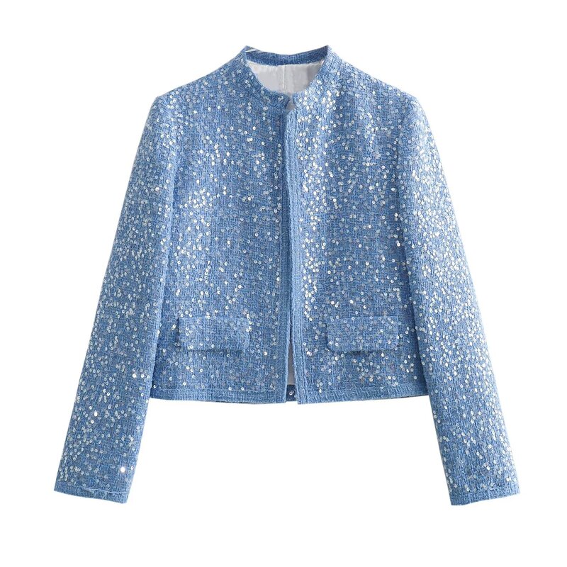 Women's Spring New Arrival Long-Sleeved Jacket with Shoulder Pads, Round Neck, Short Style, Light Luxury Style, Sequin Embellished Jacket, Sequin Coat Women's Spring New Arrival Long-Sleeved Jacket with Shoulder Pads, Round Neck, Short Style, Light Luxury Style, Sequin Embellished Jacket, Sequin Coat