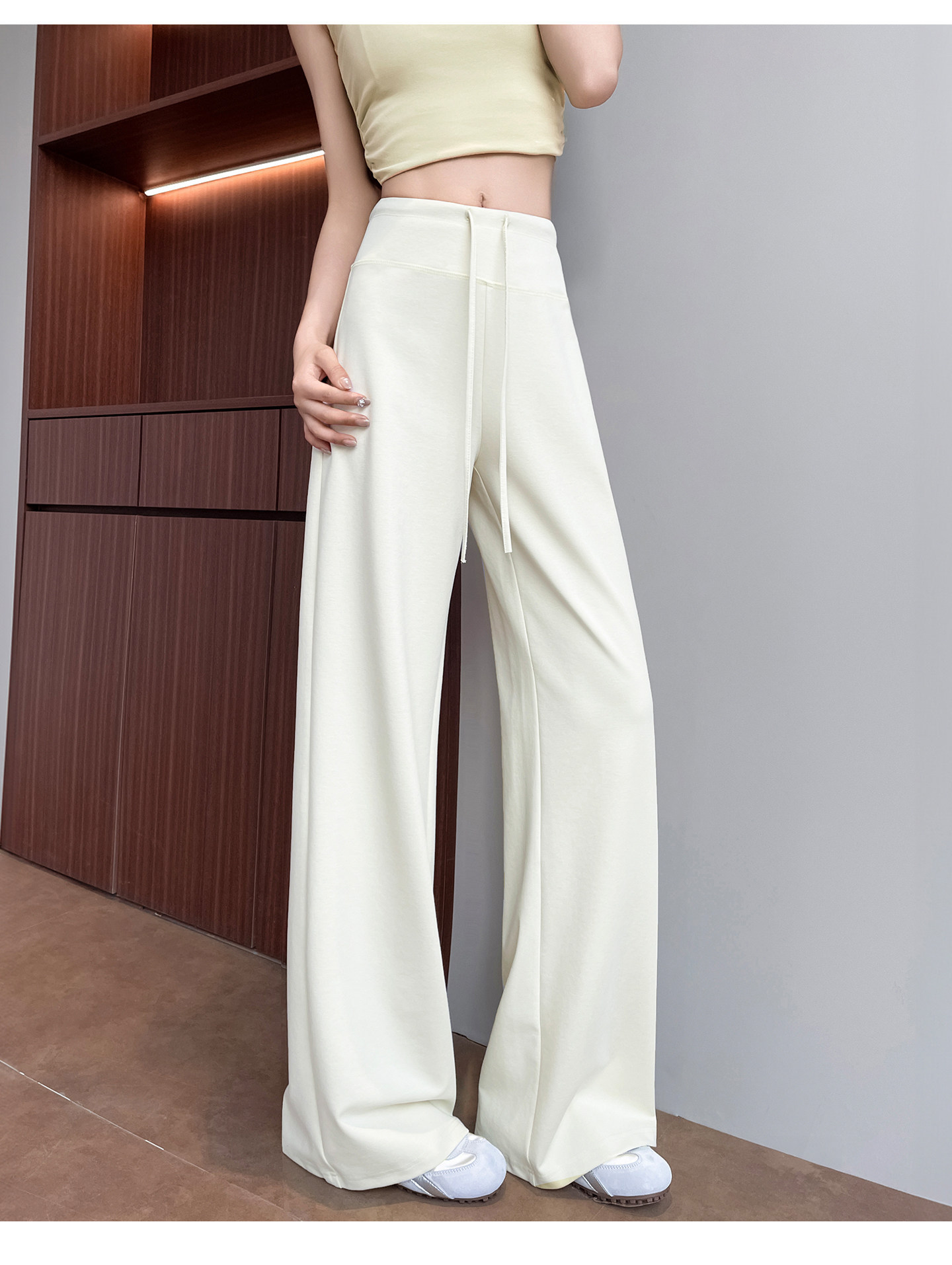 Quần legging yoga nữ cạp cao ống suông chất liệu lụa băng mát mẻ — Màu trắng gạo - Extended chi tiết 33