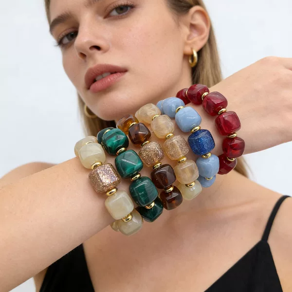Retro Fashion Cross-Border Hot-Selling High-End Jewelry Acrylic Square Gold Bead Bracelet Jewelry for Women