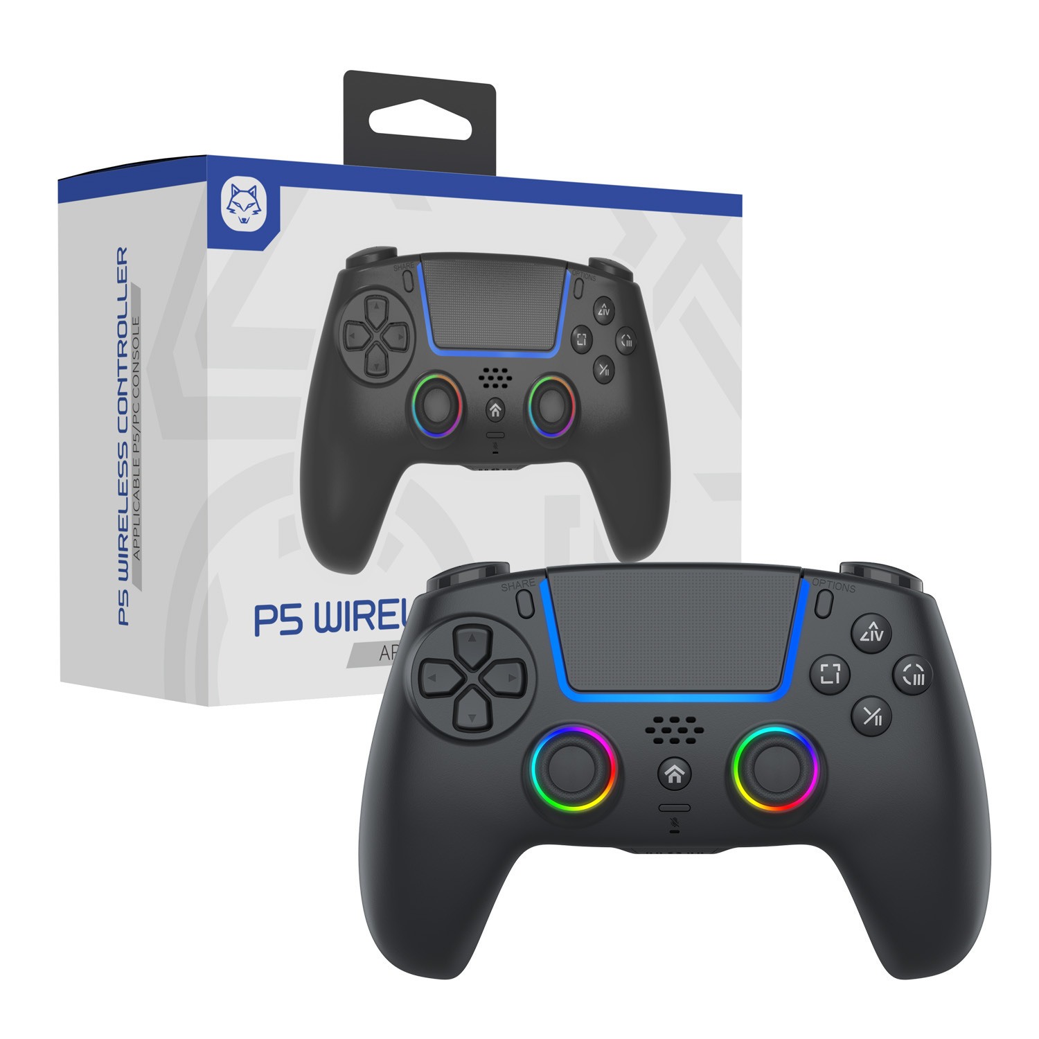 Control de juegos transfronterizo PS5 Bluetooth Hall Trigger PS5 Gamepad con luz RGB controlador inalámbrico