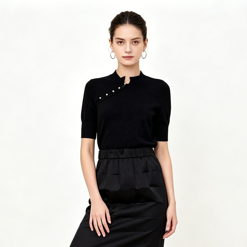 Summer New Chinese Knitted Shirt ins Pure Short-sleeved Top Design Sense T-shirt Women's Summer Cross-border Foreign Trade Women's Shirt Summer New Chinese Knitted Shirt ins Pure Short-sleeved Top Design Sense T-shirt Women's Summer Cross-border Foreign Trade Women's Shirt