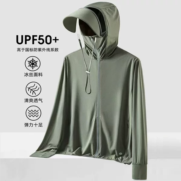 Summer Ice Silk Breathable Thin Skin Clothing Women's Sun Protection Clothing Big Hat Brim Couple's Coat UV Protection Sun Protection Clothing for Men