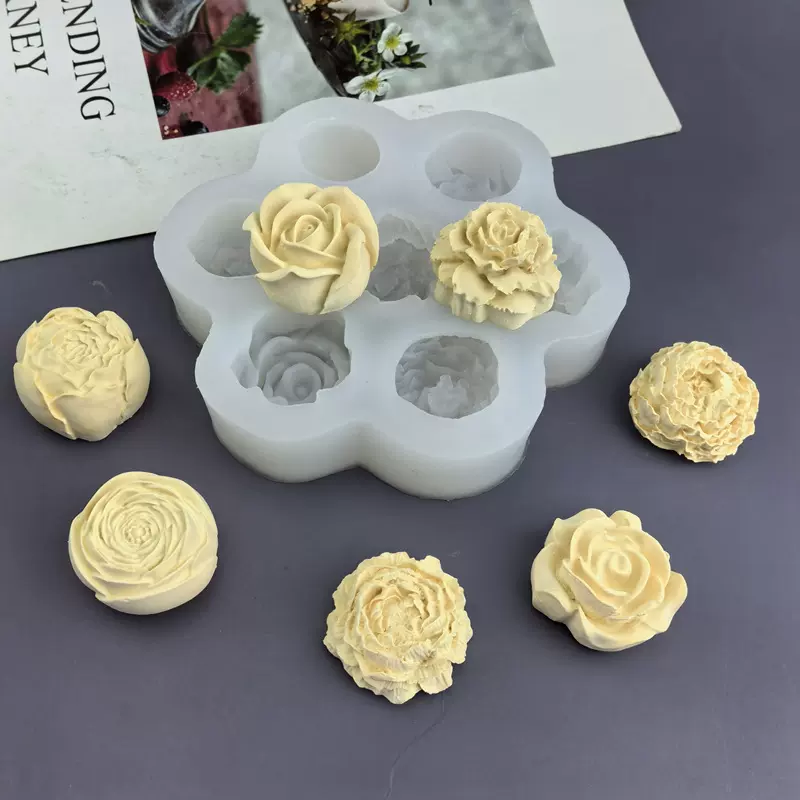 多款7孔玫瑰花牡丹花硅胶模具烘焙DIY蛋糕巧克力石膏滴胶蜡烛模具
