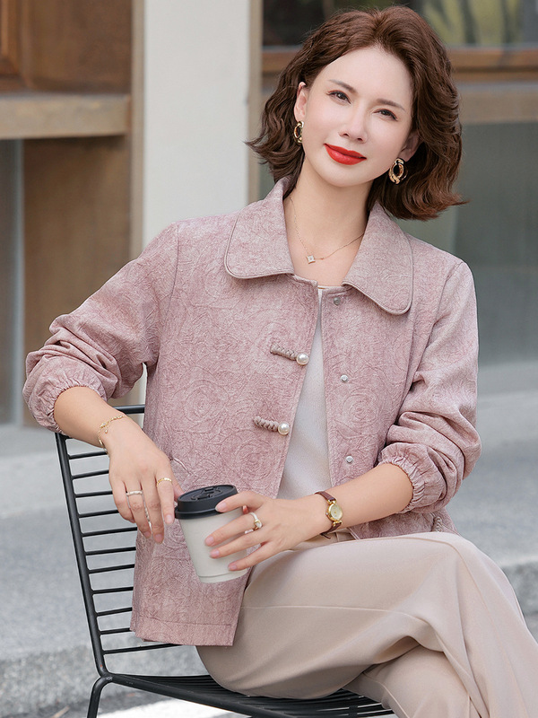 新中式国风妈妈春秋翻领外套2025新款中老年女装秋装洋气短款夹克|undefined